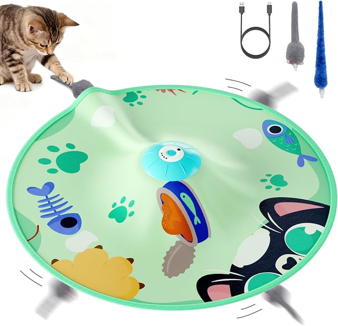 Casfuy 4 Speed Interactive Hide and Seek Cat Toy with Moving Mouse Electronic Motion Concealed Teaser Wand Cat Toy