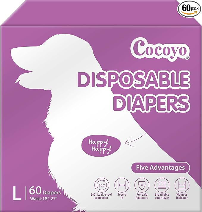 COCOYO Disposable Female Dog Diapers, Super Absorbent, Breathable, Wetness Indicator, Large, 60 Count