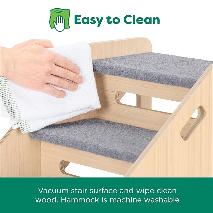 FurHaven Steady Paws 3-Step Pet Stairs – Plush Faux Fur Dog Steps for Bed and Sofa, Small Dogs & Cats, Natural/Gray