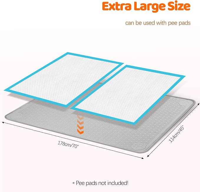 Pee Pads for Dogs, 70" x 45" Extra Large Reusable Silicone Mat, Washable Puppy Training Pads for Potty Training, Non-Slip, Leak-Proof, Indoor Floor Protection (Light Grey)