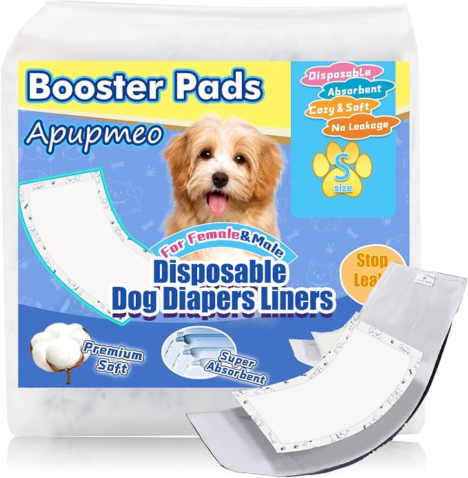 Disposable Dog Diaper Liners - 50PCS Dog Booster Pads for Male Female Dogs - Doggie Diaper Insert Pads for Pet Belly Bands Wraps Period Pants Covers(S,50)