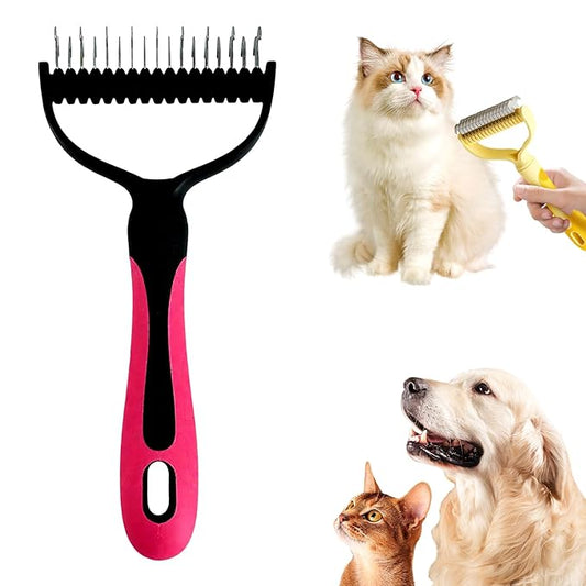 Double-Sided Pet Grooming Brush, 2026 Upgraded Undercoat Rake for Long Haired Pets, Multi-Functional Dematting Comb for Home Grooming, Pet Hair Removal Brush for Pets Owners (1, Red)