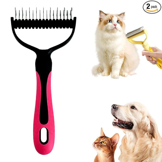 Double-Sided Pet Grooming Brush, 2026 Upgraded Undercoat Rake for Long Haired Pets, Multi-Functional Dematting Comb for Home Grooming, Pet Hair Removal Brush for Pets Owners (2, Red)