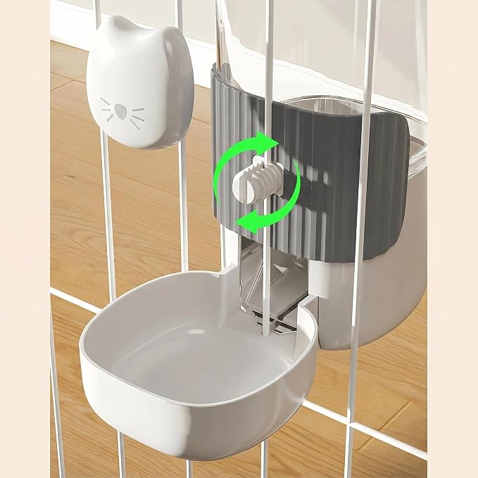Hanging Automatic Food and Water Dispenser for Rabbit, Guinea Pig, Ferret, Bunny Cage Accessories, Feeder Bottle Combo (Grey)