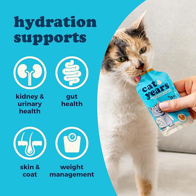 Cat Years Daily Lickable Cat Treat, Squeezable Hydration Booster, Supplement for Cats, 7-Pack, Chicken Flavor
