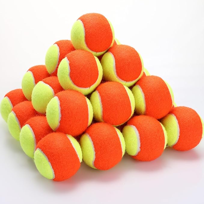 Foilswirl 30 Pcs Tennis Balls Bulk 50% Low Compression Orange Tennis Ball for Beginners Training Practicing Transition Pet Dog Playing Practice, 2. 56 Inch