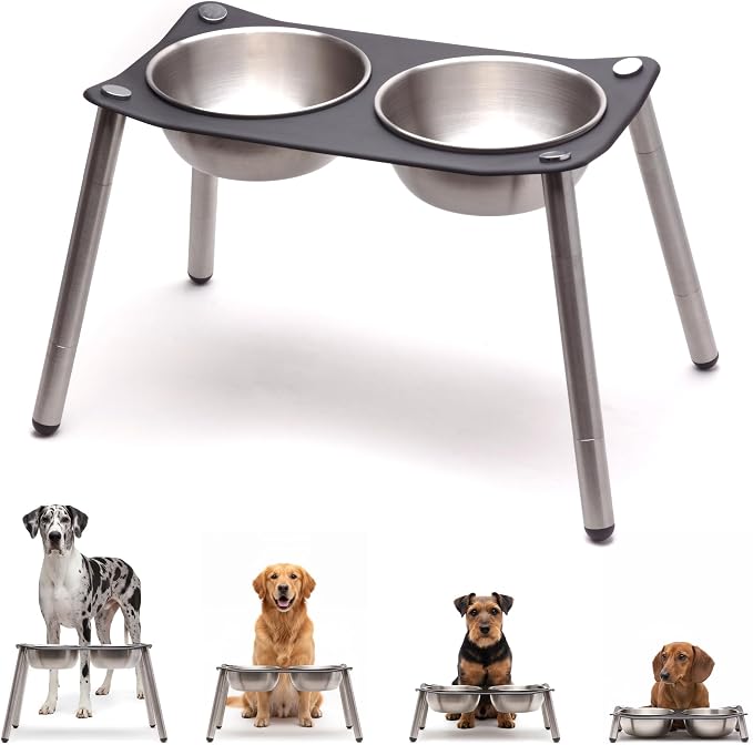 xympo Adjustable Elevated Dog Bowl 56 fl oz Stainless Steel Bowls