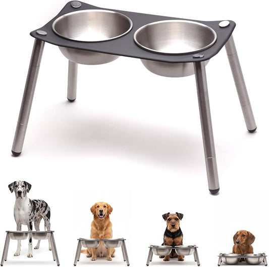 xympo Adjustable Elevated Dog Bowl 56 fl oz Stainless Steel Bowls