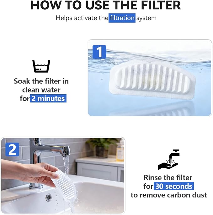 ORSDA Cat Water Fountain Filters, Replacement Carbon, Resin Filter ONLY for D30 67oz/2L Automatic Cat Fountain Dog Water Dispenser, 4 Filtration System (12PCS Filters）