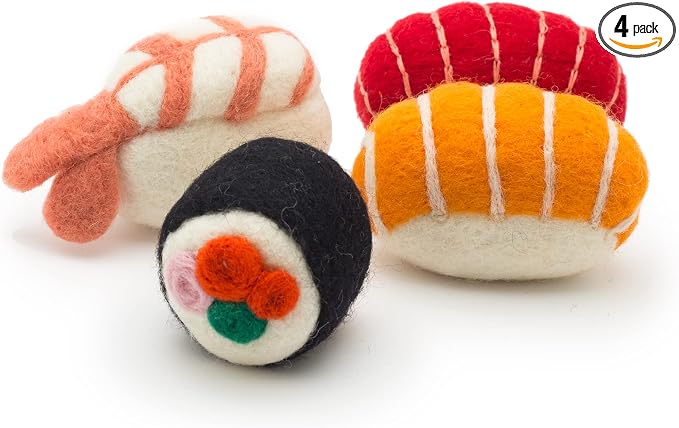 Glaciart One Wool Sushi Cat Toy Set with Catnip | Cute Cat Toy for Interaction & Boredom Relief, Encourages to Exercise, Explore & Play | Filled w/Organic Catnip to Help Sooth or Reduce Anxiety