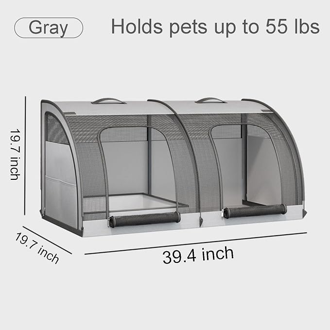 Foldable 2-Door Pet Car Kennel, 39.4" Large Portable Travel Crate with Mesh Windows, Waterproof 600D Oxford Fabric Pet Carrier Up to 55 lbs - Gray