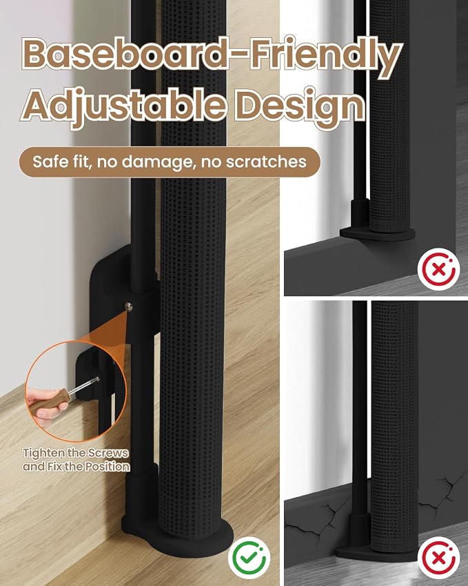 Retractable Baby Gate, 71" Wide 34" Tall Reinforced Mesh Baby Gate for Open Kitchens and Wide Doorways, One-Hand Operation Retractable Dog Gate, Fits Baseboards, Black
