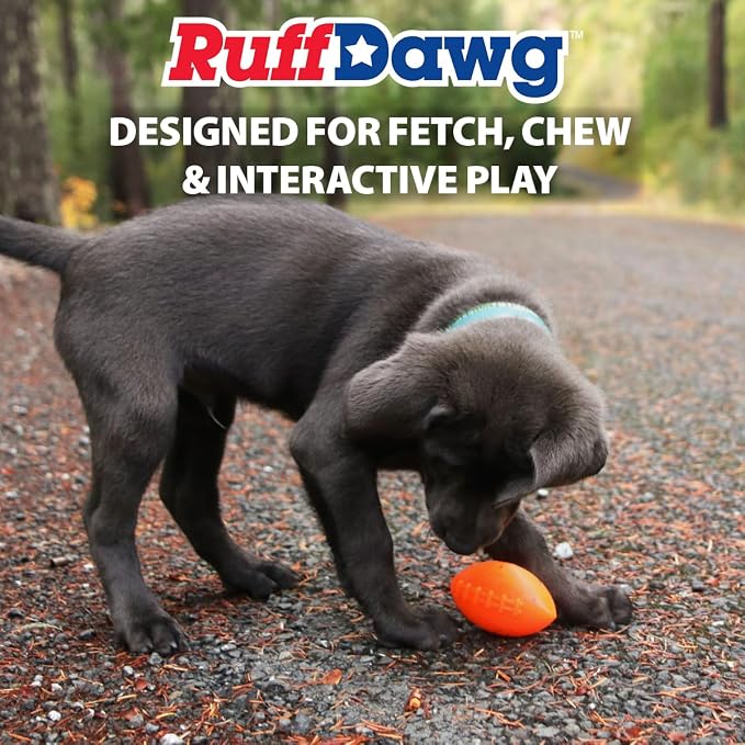 Ruff Dawg Indestructible Football Medium 4” Green – Heavy-Duty Solid Rubber Dog Fetch Toy for Dogs Up to 40 lbs – Floats & Crazy Bounce – Made in USA