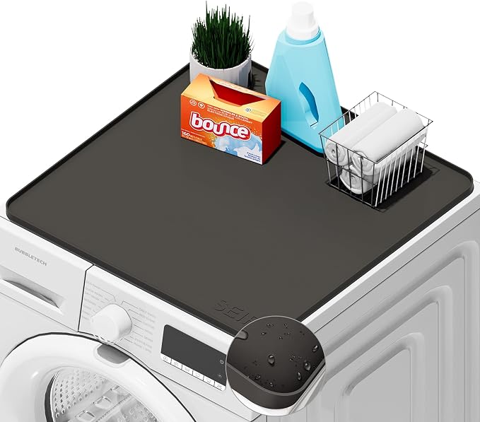 1 PACK SEIRI Washer and Dryer Topper, 26" x 26" Silicone Dryer Top Protector Mat for Flat Top Surface Cover and Front Load Washing Machine Non-Slip Waterproof Laundry Topper Mat Large (Dark Gray)