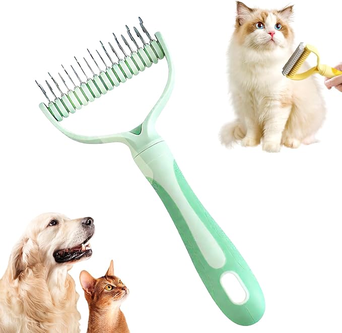 Double-Sided Pet Grooming Brush, 2026 New Undercoat Rake for Long Haired Pets, Multi-Functional Dematting Comb for Home Grooming, Pet Hair Removal Brush for Pet Owners (Green, 1pcs)