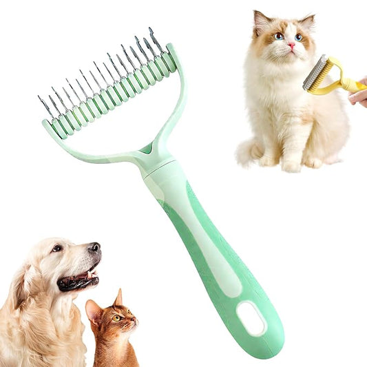 Double-Sided Pet Grooming Brush, 2026 New Dematting Comb for Dogs and Cats, Deshedding Dog Brush Removes Tangles Knots and Loose Fur, Ergonomic Pet Grooming Tool for Thick Coats (1, Green)