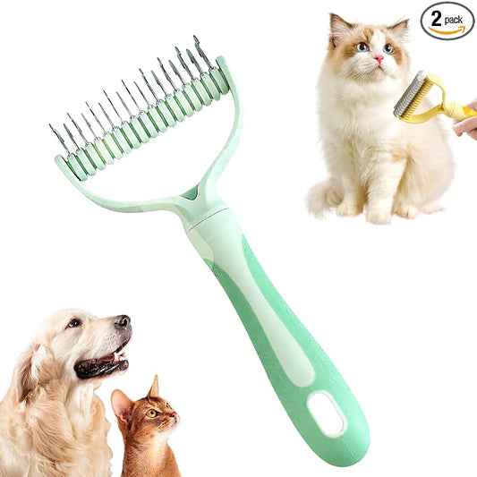Double-Sided Pet Grooming Brush, 2026 New Dematting Comb for Dogs and Cats, Deshedding Dog Brush Removes Tangles Knots and Loose Fur, Ergonomic Pet Grooming Tool for Thick Coats (2, Green)