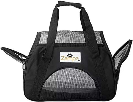Airline Approved Soft Sided Pet Carrier by Zampa, Low Profile Travel Tote, Removable pad, Premium Zippers & Under Seat Compatibility, for Cats and Small Dogs (Medium) (Black)