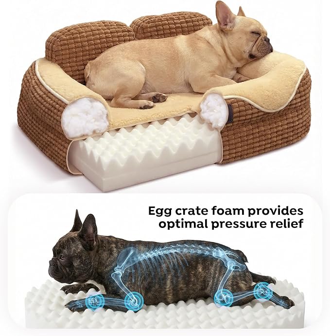 Veehoo Cute Dog Bed for Medium Dogs, Orthopedic Egg-Crate Foam Dog Bed with Sides, Removable Washable Cover & Waterproof Lining, Comfortable Pet Couch Pet Sofa, 36"