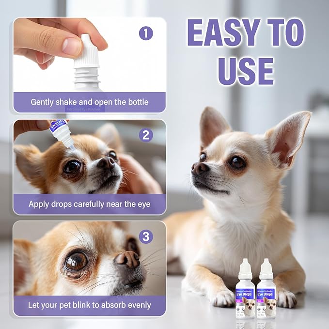 Dog Eye Drops, Premium Eye Drops for Dogs to Flush & Soothe, Advanced Dog Eye Wash for Daily Care & Tear Stain Prevention, Effective Dog Eye Infection Treatment, 10ml/2 Bottles
