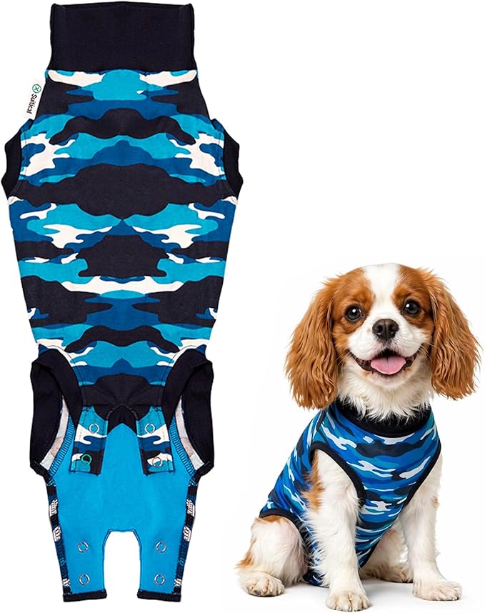 Suitical Recovery Suit for Dogs - Post-Surgery Suit with Hold-Up System - Breathable Cone-Free Option for Spay, Neuter, Skin Issues - XS Camouflage - Neck to Tail 15.7-17. Inches, 18-24 Inches Chest