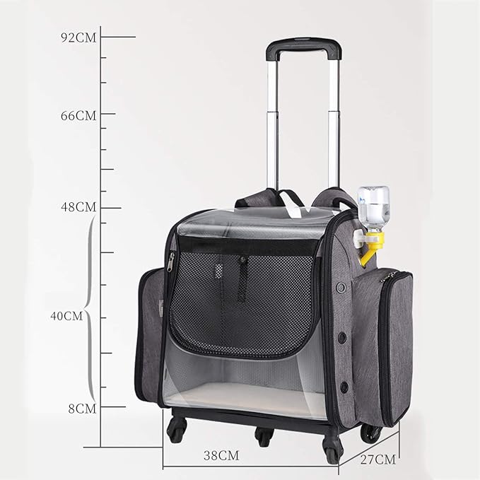Pet Travel Carrier with Wheels, Pet Rolling Carrier Backpack for Dogs and Cats, Cat Luggage Bag, Includes 1 Cat Food Travel Box, 1 Cat Litter Box, 1 Water Bottle, 2 Collapsible Travel Dog Bowls