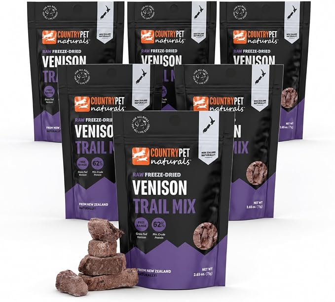 New Zealand Raw Freeze-Dried Venison Lung, Spleen & Kidney 62% Protein Bites 100% Grass-Fed, Premium, Single Ingredient, Grain & Gluten Free Dog Treat & Topper. No crumbling 6-pack