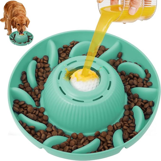 PUPPYGANG 2-in-1 Slow Feeder Dog Bowl for Large Dogs — Silicone Dry Food Maze & Wet Food Lick Ball with Suction Cup, Interactive Puzzle Feeder, Non-Slip & Detachable, Easy to Clean (Green)