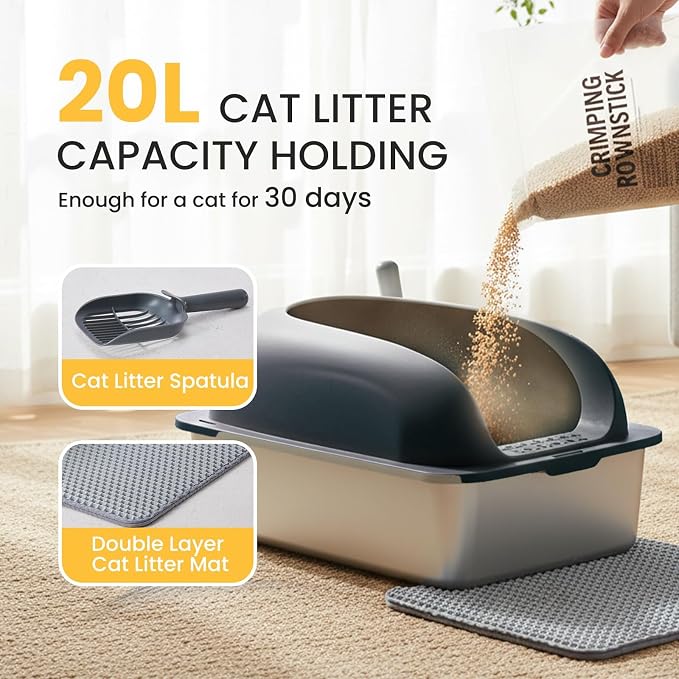 Simple Deluxe XL Stainless Steel Cat Litter Box with Lid, High Sided Metal Litter Pan for Large Cats, Urine-Proof Non-Stick & Easy to Clean, Dark Gray