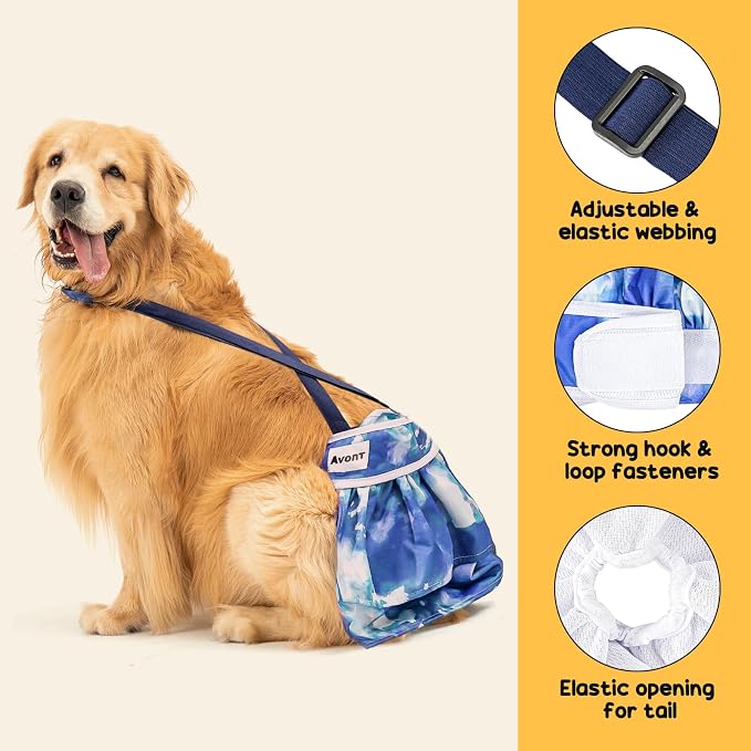 3 Pack Avont Washable Female Dog Diaper with Suspender, Reusable Girl Doggie Diapers for Small Medium Large Doggy in Heat Cycle Period Incontinence