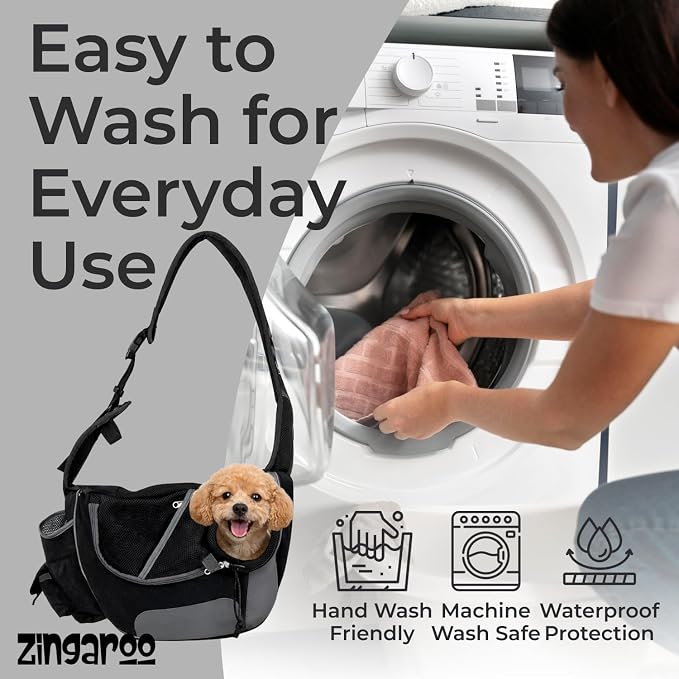 Hands-Free Sling Pet Carrier for Cats and Small Dogs up to 7lbs – Travel Set Includes Foldable Water Bowl & ID Card – Breathable Mesh, Safety Hook & Adjustable Padded Strap for Walking & Travel