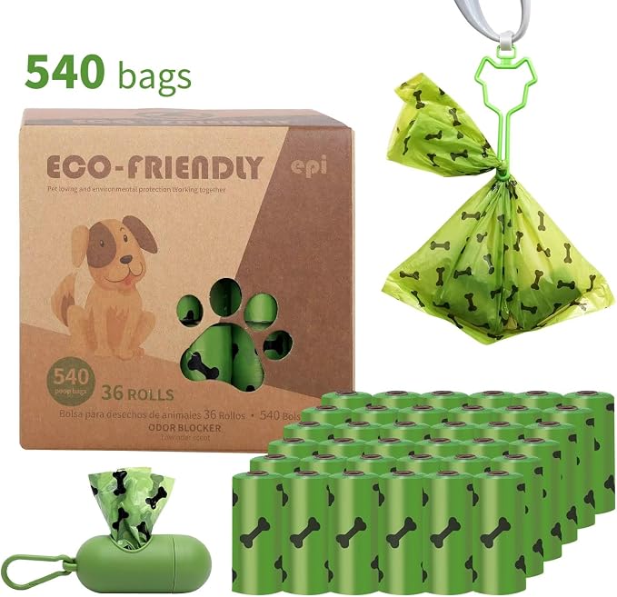 Dog Poop Bags 540 Count (36 Rolls) – Biodegradable, Extra Thick, Leak-Proof Pet Waste Bags | Unscented Doggie Bags | Fits All Dispensers | Eco-Friendly | All Breeds