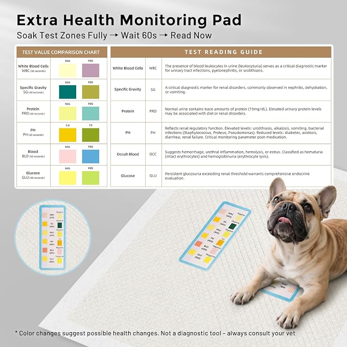 ZOMISIA Health Monitoring Puppy Pee Pad with Color Indicators, 22"x22" 5 Counts - 6-Parameter Urine Test, Disposable Dog Potty Training Pads , Odor-Control, Super Absorbent & Leak-Proof