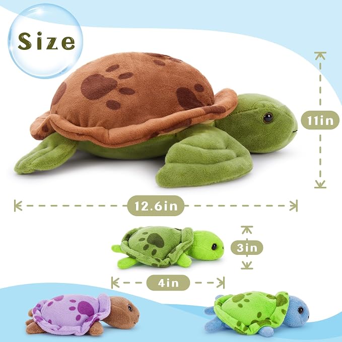 Muiteiur 4 Pcs Sea Turtle Stuffed Animals with Babies Inside, Soft 12.6 Inch Turtle Plush Toy for Kids, Cute Stuffed Turtle Gifts for Kids Boys Girls, Ocean Animal Plush Toy