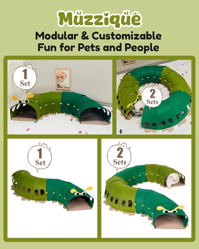 Cat Tunnel Toy, for All Indoor Cats, Large Cute S Caterpillar Pet Tunnel Bed, Felt Hideout Washable Kitty Play Tube, Hideaway Collapsible Puppy Circle Hole, Peekaboo Kitten Cave, Rabbit Hiding Spot