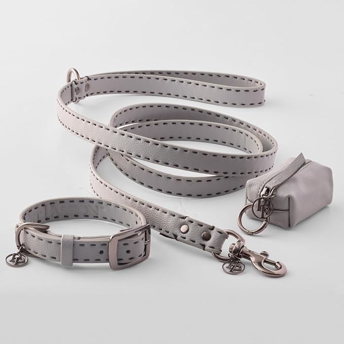 Rein - The Recycled Vegan Leather Pouch Durable Heavy Duty Bag Holder, Leash Attachment Made With Sustainable Materials, Custom Hardware for Small, Medium & Large Dogs, Gray