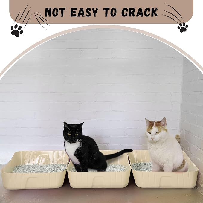 Bokon 25 Count Disposable Litter Box for Cat, Large Disposable Litter Tray for Travel Home Durable Portable Plastic Kitty Litters Boxes Leak-Resistant Easy-Grip Rim, 15.7 x 11.8 x 3 Inches(Beige)