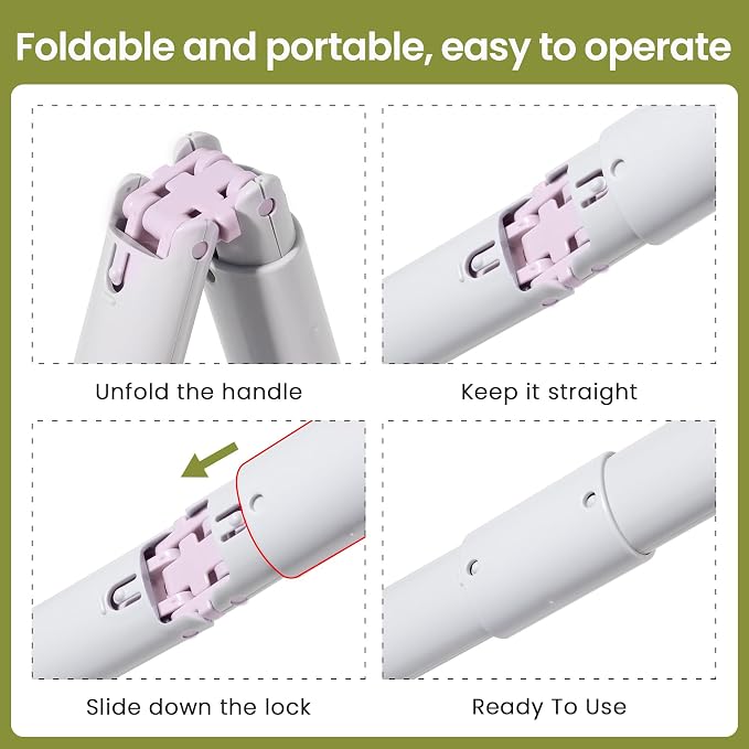 Dog Pooper Scooper Portable with Bag Attachment, One Handed Foldable Design, Includes 120 Waste Bags and Dispenser, 19 Inch Handle for Grass Yard Gravel Cleanup (Purple)