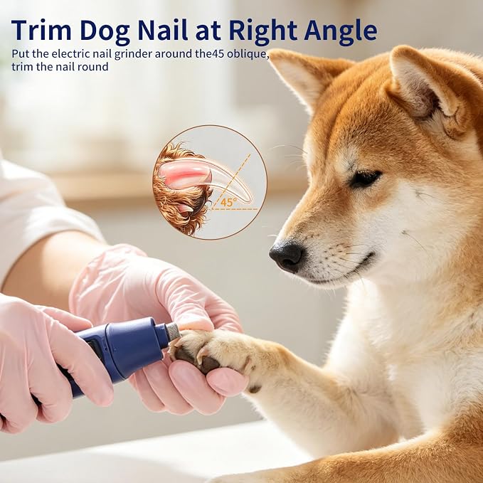 Dog Cat Nail Grinder with LED Light, 7 Speed Adjustable, Quiet Pet Nail Trimmer with 1 Grinding Heads, Cat and Dog Nail Clipper