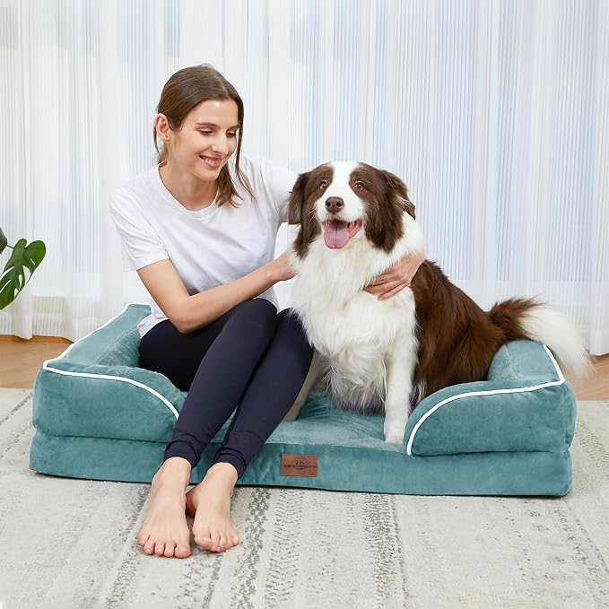 Comfort Expression Orthopedic Dog Bed for Medium Dogs 28x19 Inch, Waterproof Egg Crate Foam Medium Pet Bed with Removable Bolsters, Dog Couch with Washable Cover & Non-Slip Bottom, Washed Blue