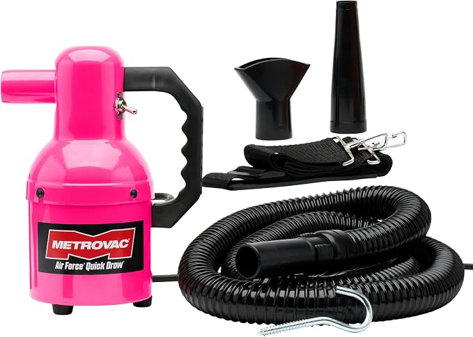 METROVAC Quick Draw Hot Pink Dog Dryer | Portable Pet Dryer & Dog Blow Dryer | 1.3 HP Single Speed USA