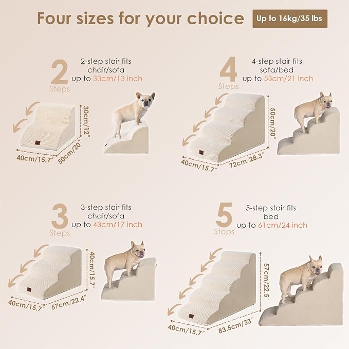 EHEYCIGA Curved Dog Stairs Ramp for High Beds 19.7" H, 4-Step Dog Steps for Small Dogs and Cats, Pet Stairs for High Bed Climbing, Non-Slip Balanced Pet Step Indoor, Beige