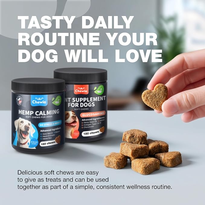 Calming & Hip Joint Support Chews for Dogs – Glucosamine Bundle for Senior & Active Dogs, Helps Maintain Calm Demeanor, Hip & Joint Comfort