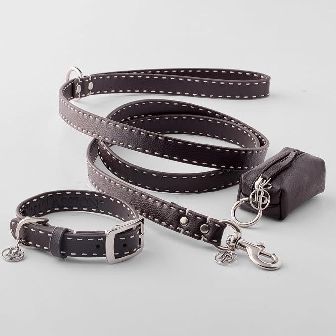Rein - The Recycled Vegan Leather Pouch Durable Heavy Duty Bag Holder, Leash Attachment Made With Sustainable Materials, Custom Hardware for Small, Medium & Large Dogs, Chocolate Espresso