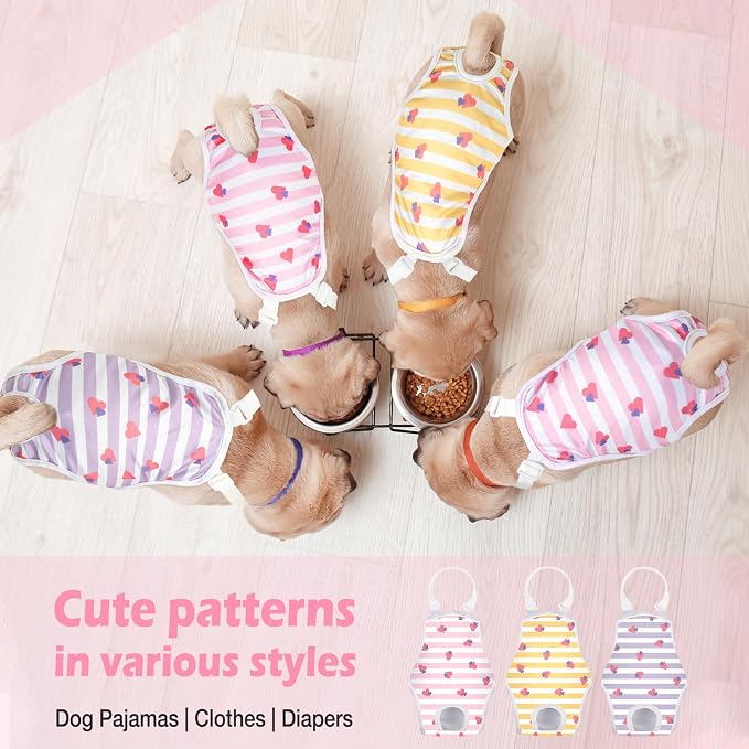 Jollywoods 3 Pack Washable Female Dog Diaper Onesie Sanitary Pantie with Adjustable Suspender, Reusable Fixed Doggie Diapers, Super Absorbent Leakproof for Small Medium Large Dog in Heat Cycle L