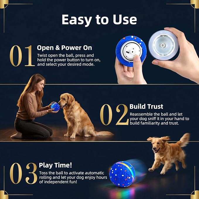 Interactive Dog Ball Toy, Durable E-TPU Material, 3 Play Modes with Colorful Lights, Automatic Moving, Bouncing and Rotating for Medium and Large Dogs Indoor & Outdoor (Blue)