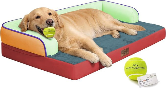 Comfort Expression Large Dog Bed Orthopedic -Washable XL Dog Beds Waterproof Pet Couch Memory Foam Sofa Bolster with Removable Cover - 42 x 30