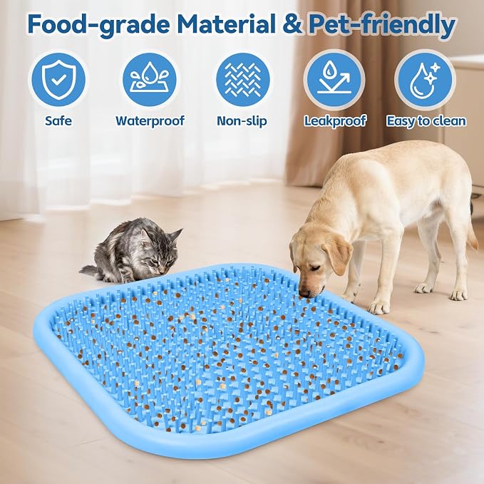 Snuffle Mat for Dogs, 23.6" x 23.6" Silicone Dog Feeding Mat Sniffing Interactive Feeding Game Encourages Natural Foraging Slow Feeder for Small/Medium/Large Dogs, Indoor & Outdoor (Blue)