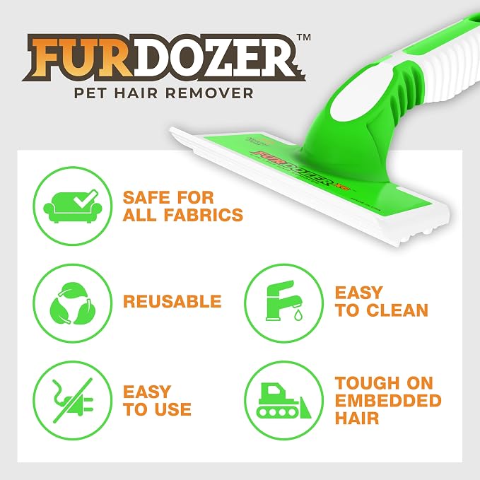 FurDozer Pet Hair Remover & Auto Detailing Tools - Cat & Dog Hair Remover for Carpets, Car Interiors, Couches, Bedding, & Pet Furniture (Green, (2 Pack) - X6)