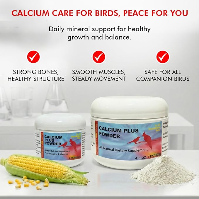 Morning Bird Calcium Plus Powder for Birds 2 oz – Calcium Supplement with Essential Vitamins & Minerals – Supports Bone Health, Muscle Function & Digestive Balance – Easy-to-Mix Calcium Formula